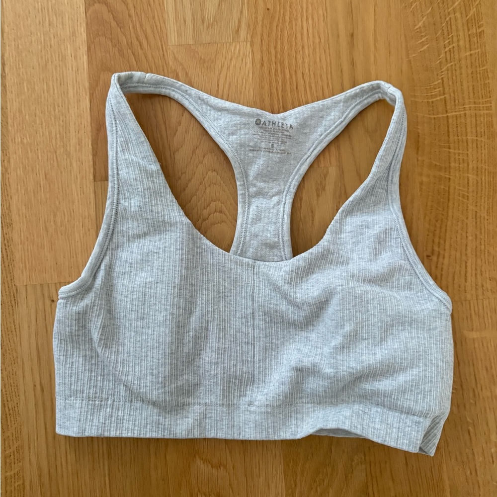 Athleta Light Gray Ribbed Sports Bra